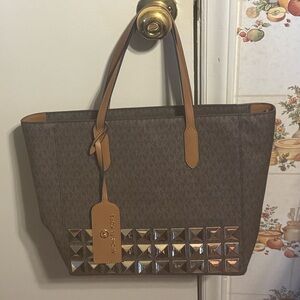 Michael Kors Brown Tote with Gold Studs